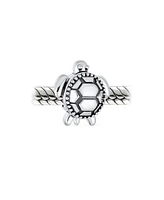 Bling Jewelry Set of 2 Oval Round Nautical Sea Turtle Charm Bead in Oxidized Sterling Silver