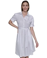 Karl Lagerfeld Paris Women's Floral-Applique Cotton Shirtdress