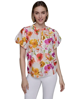 Karl Lagerfeld Paris Women's Floral-Print Flutter-Sleeve Blouse