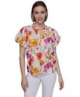 Karl Lagerfeld Paris Women's Floral-Print Flutter-Sleeve Blouse
