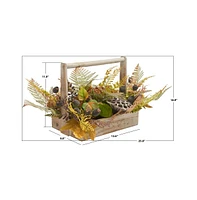 Faux 25 Inch Lotus & Fern Wood Planter