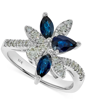 Sapphire (1-1/6 ct. t.w.) & Diamond (1/2 ct. t.w.) Statement Ring in 14k White Gold