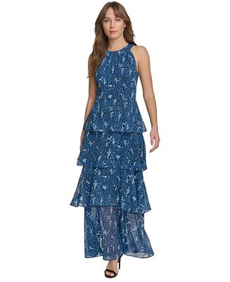 Tommy Hilfiger Women's Printed Halter Tiered Maxi Dress