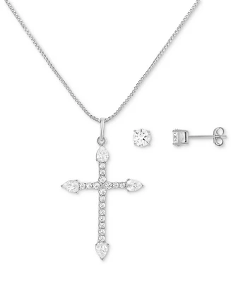 Giani Bernini Cubic Zirconia Cross Pendant Necklace & Stud Earrings Set in Sterling Silver, Exclusively at Macy's