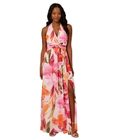 Adrianna Papell Women's Floral Chiffon V-Neck Gown