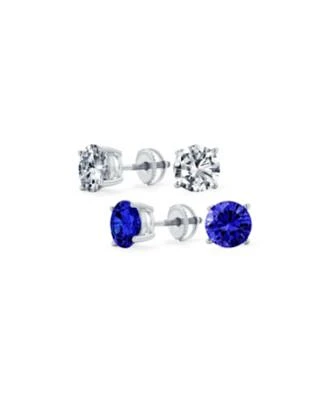 Bling Jewelry Set of 2 Round Cz Stud Earrings Rose Gold Plated Sterling Silver Screw Back