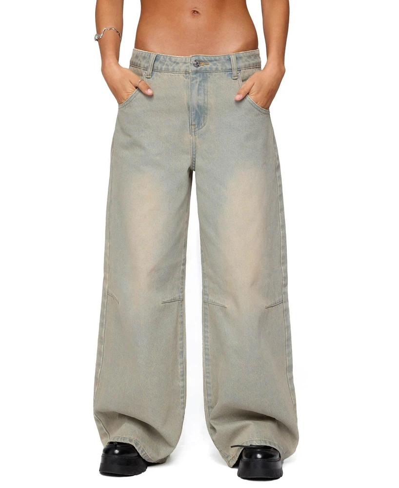 Edikted Women's Santi Low Rise Wide Leg Jeans