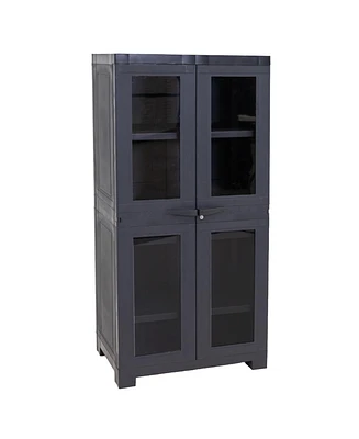 Plastic Lockable Storage Cabinet - Versatile Plastic Storage Cabinet with Acrylic Glass Doors and 3 Adjustable Shelves - Charcoal