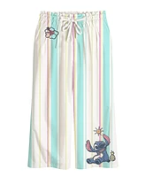 Disney Toddler and Little Girls 2-Piece Stitch Embroidered Stripe Linen Top Pant Set