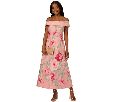 Adrianna Papell Women's Off-The-Shoulder Floral-Jacquard Dress