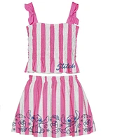 Disney Toddler and Little Girls 2-Piece Stitch Embroidered Stripe Top Skirt Set