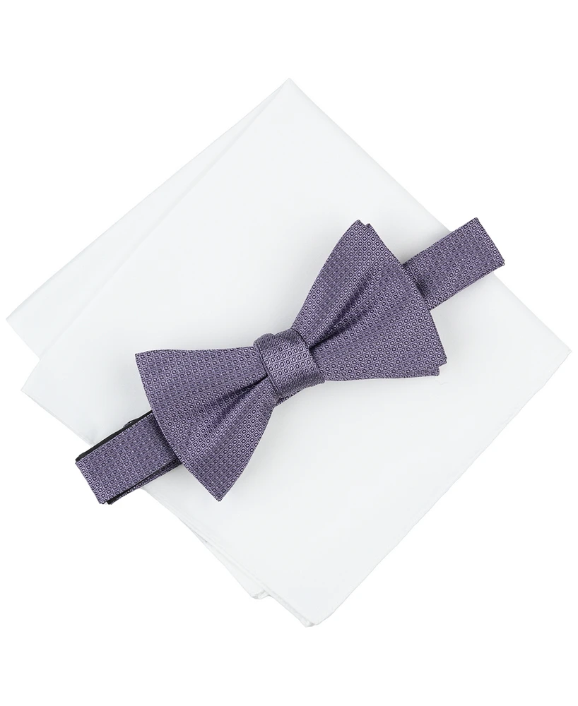 Alfani Men's Mini-Pattern Bow Tie & Solid Pocket Square Set, Exclusively at Macy's