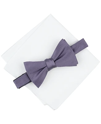 Alfani Men's Mini-Pattern Bow Tie & Solid Pocket Square Set, Exclusively at Macy's