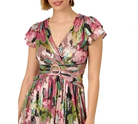 Adrianna Papell Women's Floral Metallic Crinkle Gown