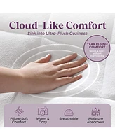 Circleshome Double Puff Microfiber Fleece Mattress Pad White