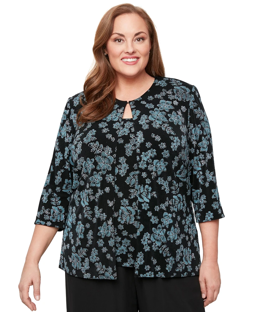 Alex Evenings Plus Glitter-Knit Tank Top & Jacket