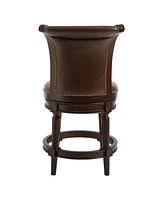 Faux Leather And Solid Wood Swivel Counter Height Bar Chair