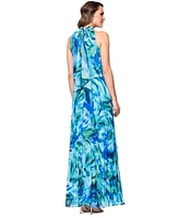 Xscape Petite Tie-Back Long Pleated Chiffon Dress