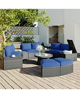 Mondawe 10-Piece Outdoor Sectional Half Round Patio Rattan Sofa Set, Pe Wicker Conversation Furniture Set
