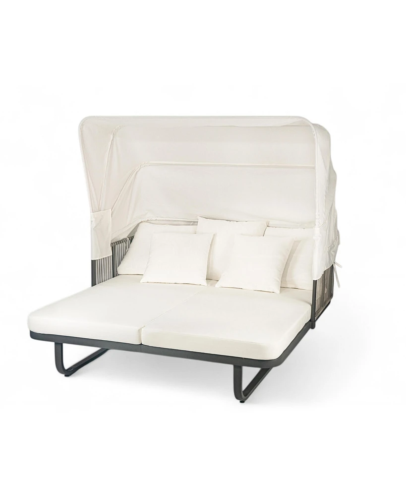 Mondawe 57" Outdoor Patio Daybed Rattan Sunbed with Detachable Pillows for