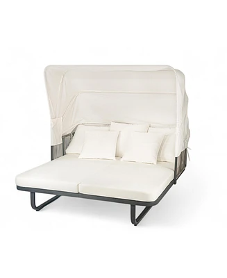 Mondawe 57" Outdoor Patio Daybed Rattan Sunbed with Detachable Pillows for
