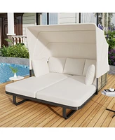 Mondawe 57" Outdoor Patio Daybed Rattan Sunbed with Detachable Pillows for