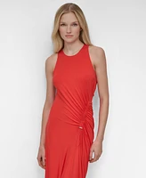 Dkny Women's Jewel Neck Ruched-Front Sleeveless Dress
