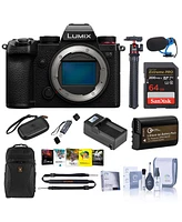Panasonic Lumix Dc-S5 Mirrorless Camera, Black, Bundle with Backpack, 64GB Memory Card, Mt-11 Tripod, Dmw-BLK22 Battery, Charger Base, Charger Plate,