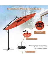Gymax 10 ft Patio Offset Umbrella w/ Solar Lights Deck Umbrella w/ Easy Tilt Adjustment