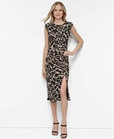 Dkny Women's Printed Mesh Ruched Bodycon Midi Dress
