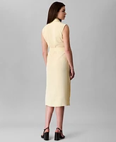 Calvin Klein Women's Collared Tie-Waist Sleeveless Shirtdress
