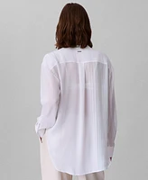 Calvin Klein Women's Printed Crinkled V-Neck Shirt