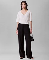 Calvin Klein Women's Short Sleeve Linen Blend Top