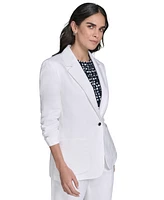 Calvin Klein Petite Ruched-Sleeve Linen-Blend Blazer