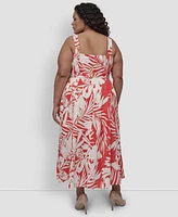 Dkny Plus Printed V-Neck Belted Sleeveless Dress