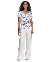 Calvin Klein Petite Printed Flutter-Sleeve Top