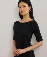 Lauren Ralph Women's Rib-Knit Stretch Cotton Midi Dress