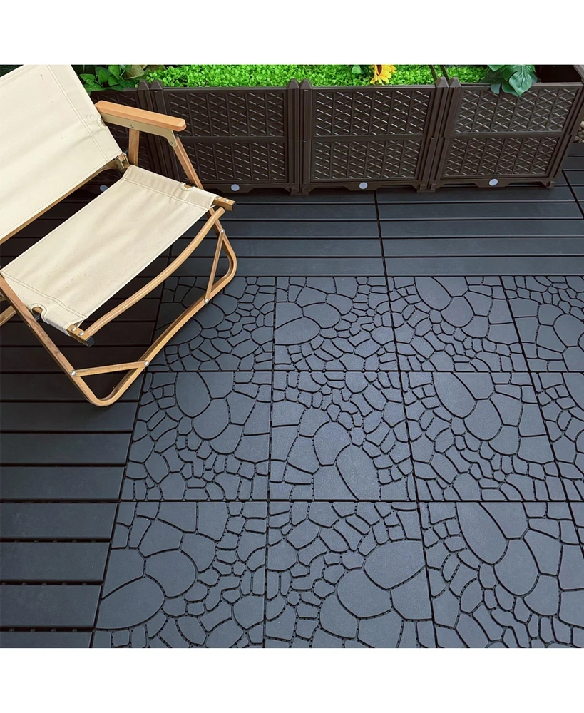 12" Patio Deck Tiles, Diy Interlocking, Easy Install, 44pcs, Dark Gray