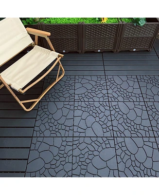 12" Patio Deck Tiles, Diy Interlocking, Easy Install, 44pcs, Dark Gray
