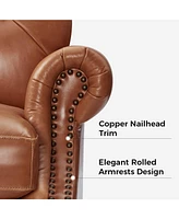 Traditional Vivian Genuine Leather Armchair with Button-tufted