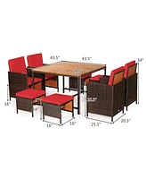Gymax 9PC Rattan Wicker Patio Dining Set Outdoor Furniture Set w/ Cushion