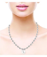 Laundry by Shelli Segal Silver Tone Ball Chain Toggle Necklace with Pearl Drop Pendant