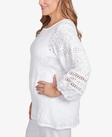 Ruby Rd. Plus Diamond Eyelet Solid Knit Top
