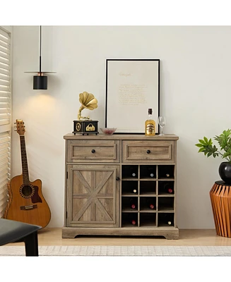 Farmhouse Liquor Cabinet with Removable Wine Racks (Gray Wash, L39.37"W15.7"H34.65")