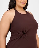 Bar Iii Trendy Plus Halter-Neck Linen-Blend Midi Dress, Exclusively at Macy's