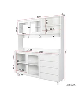 Large White Kitchen Hutch with Microwave Shelf