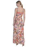 Eliza J Women's Printed V-Neck Ruffe-Trim Maxi Dress