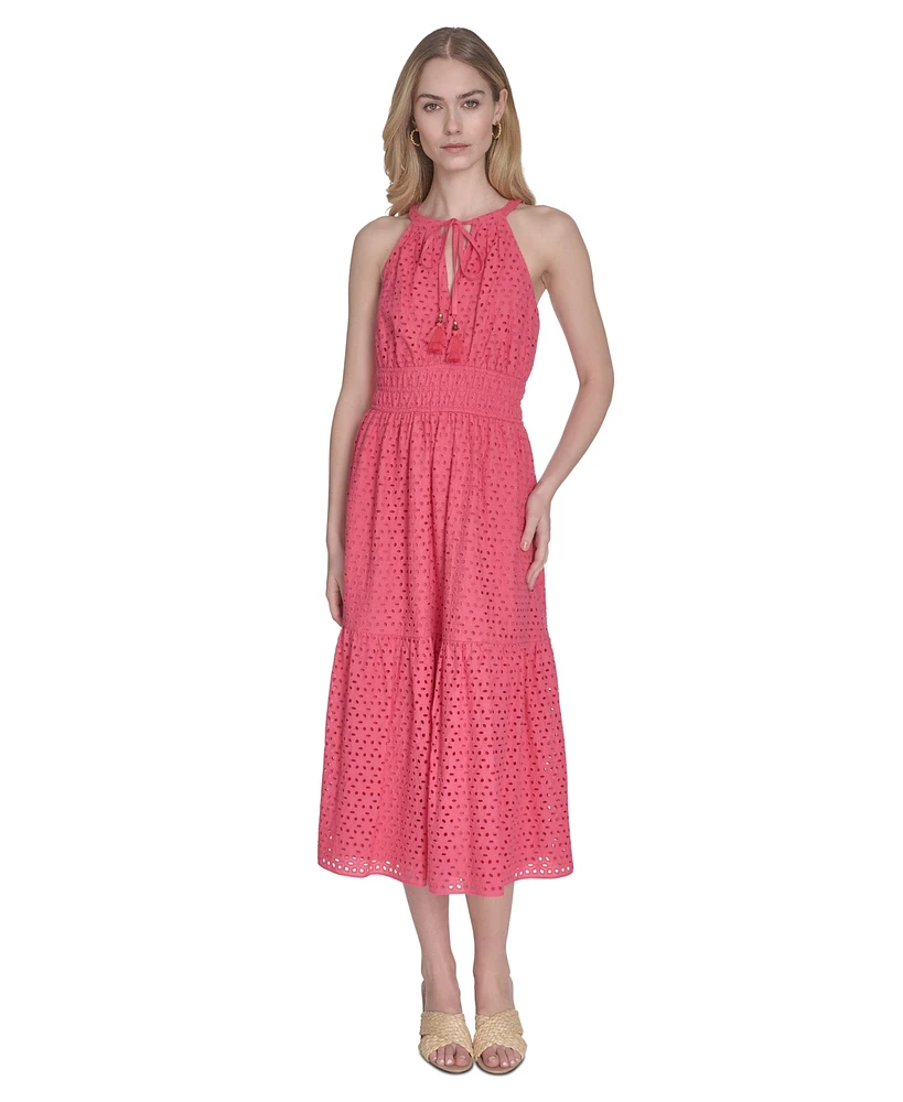 Vince Camuto Women's Cotton Sleeveless Eyelet Midi Dress