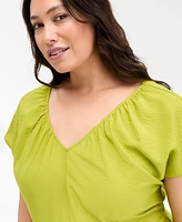 On 34th Trendy Plus Flutter-Sleeve Textured Satin Midi Dress, Exclusively at Macy's