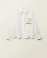 Mango Women's Embroidered Pocket Ramie Shirt